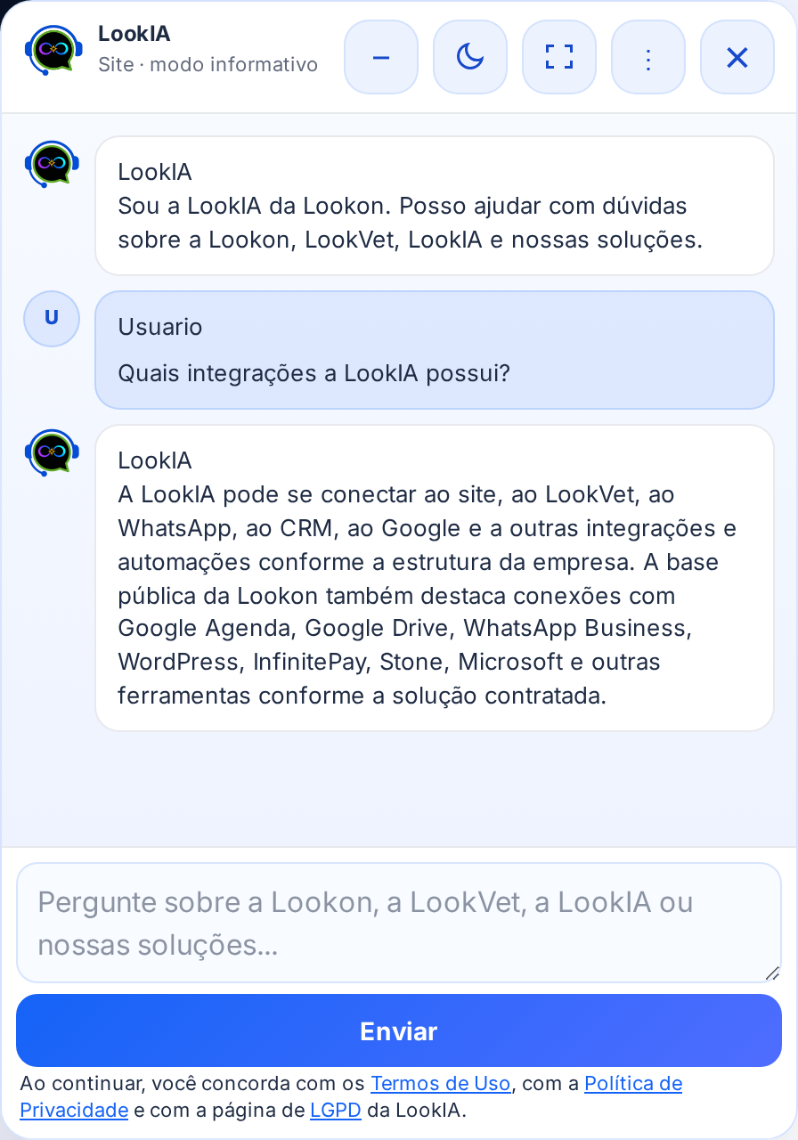 Integrações disponíveis para a LookIA